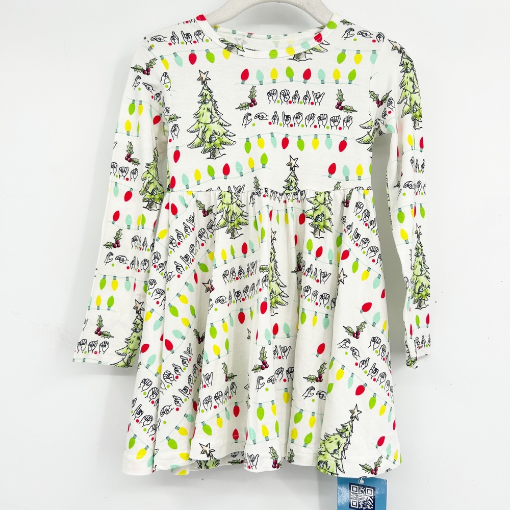 NWT Cozco Girls ASL Christmas Lights Bamboo Festive Twirly Holiday Dress Size 3T